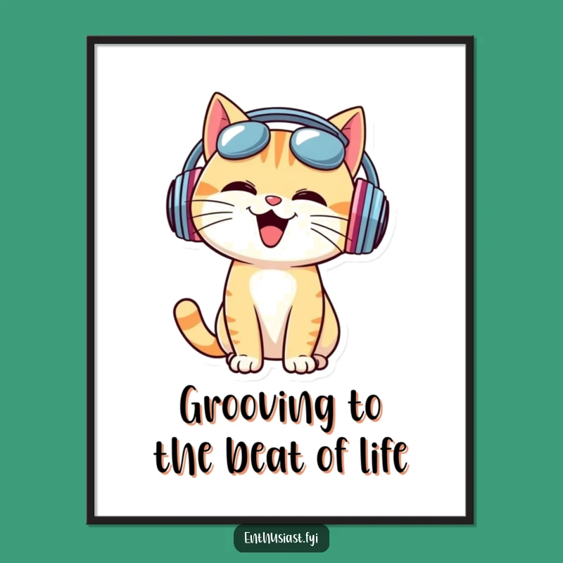 Funny Free Printable Wall Art: Cat DJ Vibes, Downloadable Decor