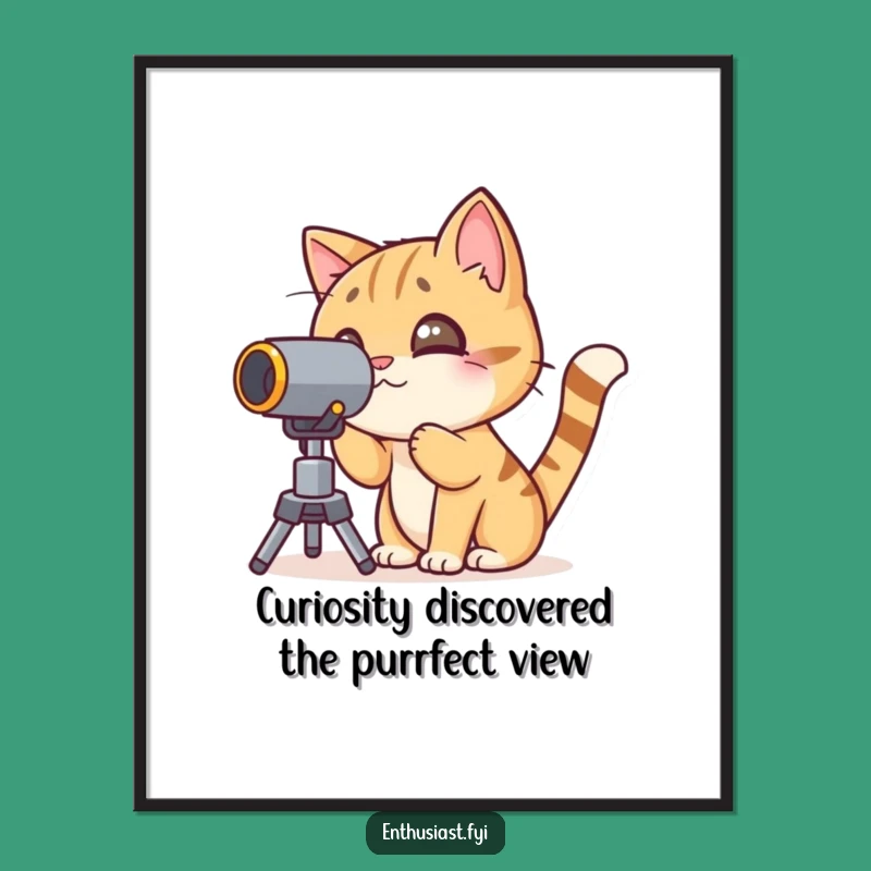 Funny Free Printable Wall Art: Curious Cat Peering Through Telescope for a Whimsical Decor