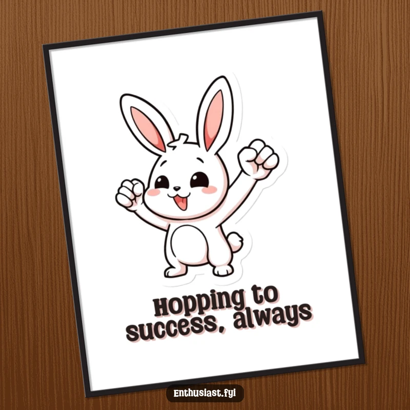 Funny Free Printable Wall Art: Motivated rabbit vigorously pumping its fist in the air, full of energy.