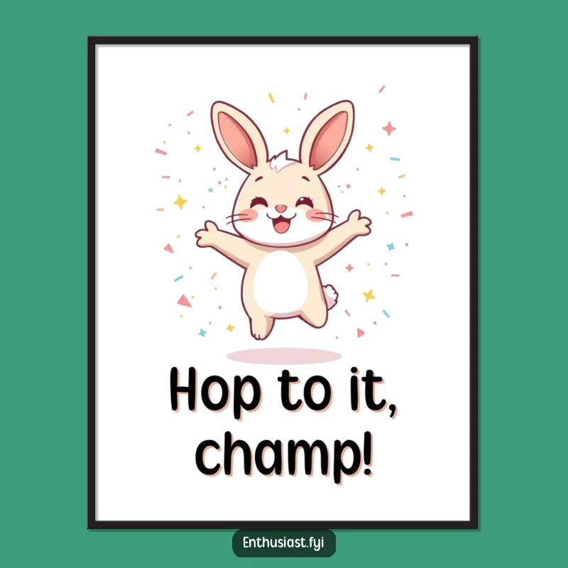 Free Printable Wall Art: Joyful Rabbit Jumping with Confetti - Funny Downloadable Decor