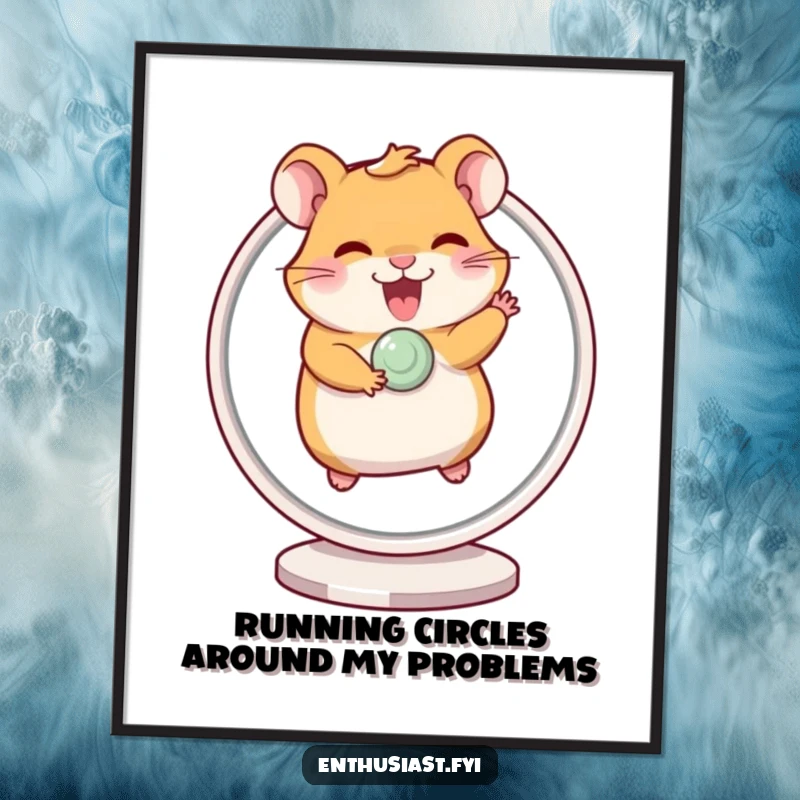 Funny Free Printable Wall Art shows a giggling hamster energetically running on a spinning wheel with great excitement.