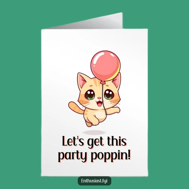 Free Printable Birthday Card: Cat Chasing Balloon Fun