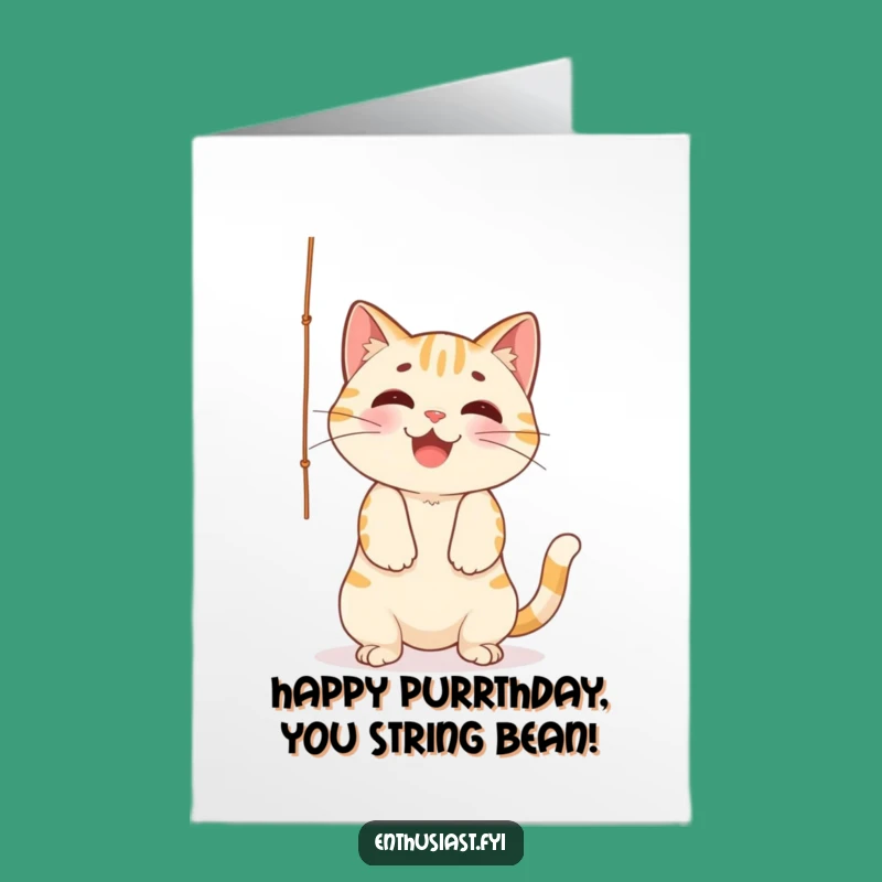 Free Printable Birthday Card: Funny Cat Playing with String Humorous Downloadable Gift