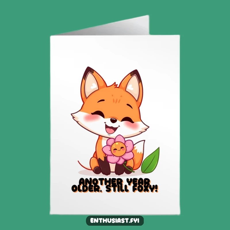 Free Printable Birthday Card: Funny Fox Sniffing Flower - Joyful Fox Downloadable Gift