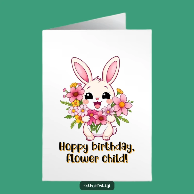 Free Printable Rabbit Birthday Card: Cheerful Flowers, Joyful Downloadable Gift