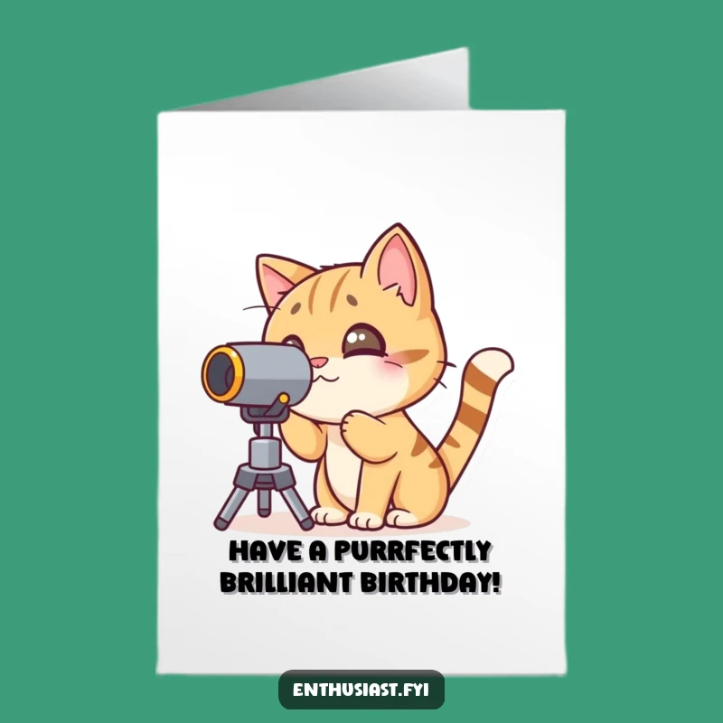 Free Printable Birthday Card: Cat Peering Through Telescope for a Stellar Celebration