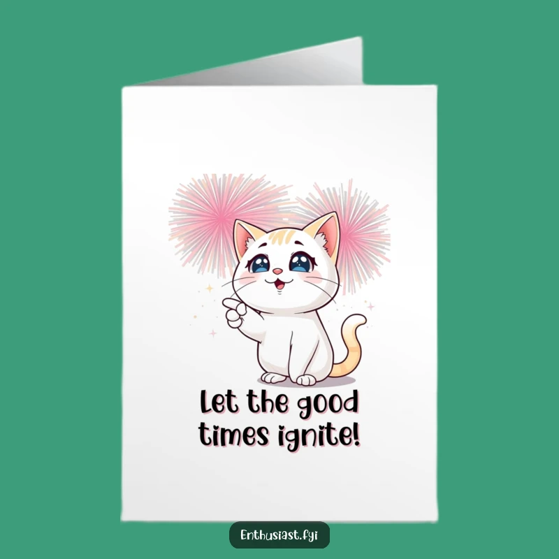 Free Printable Cat Birthday Card: Funny Sparkle Eyes Fireworks Downloadable Gift