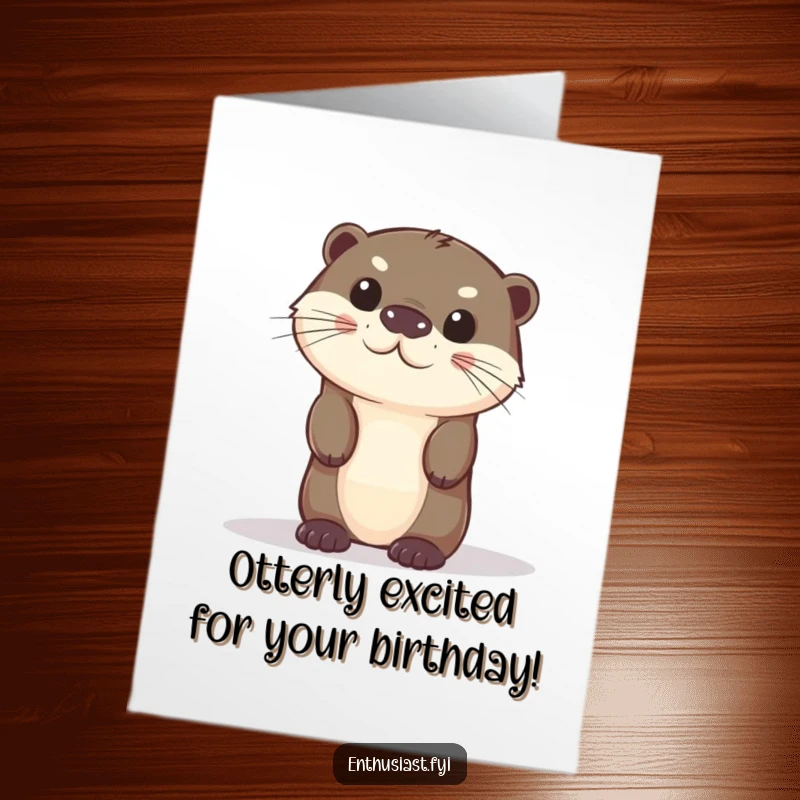 Funny Free Printable Birthday Card: Curious otter comically peeking from behind a large object, with wide, inquisitive eyes.