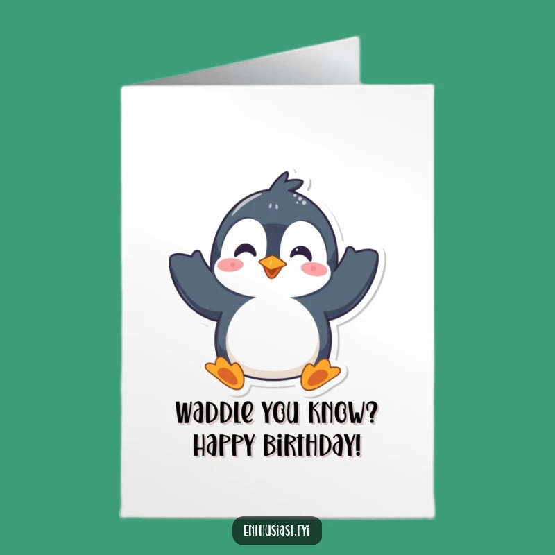 Free Printable Penguin Birthday Card: Waving Fun, Playful Downloadable Gift