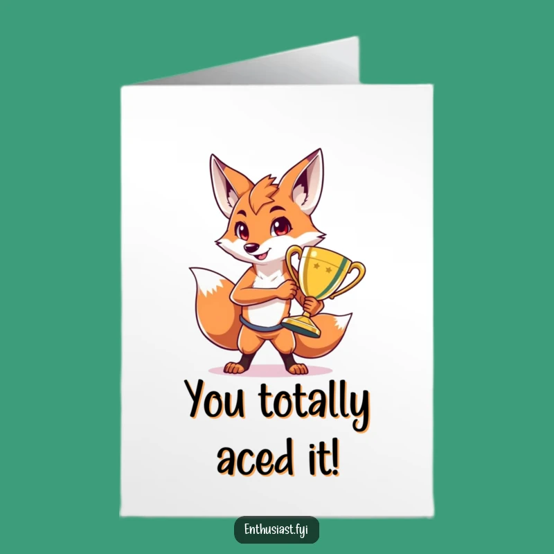 Free Printable Fox Congrats Card: Shiny Trophy Winner, Celebratory Downloadable