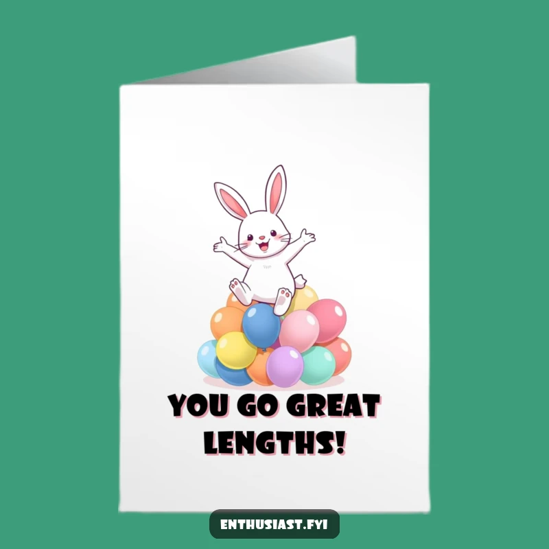 Free Printable Rabbit Congratulations Card: Balloon Jumping Triumph, Funny Downloadable Gift