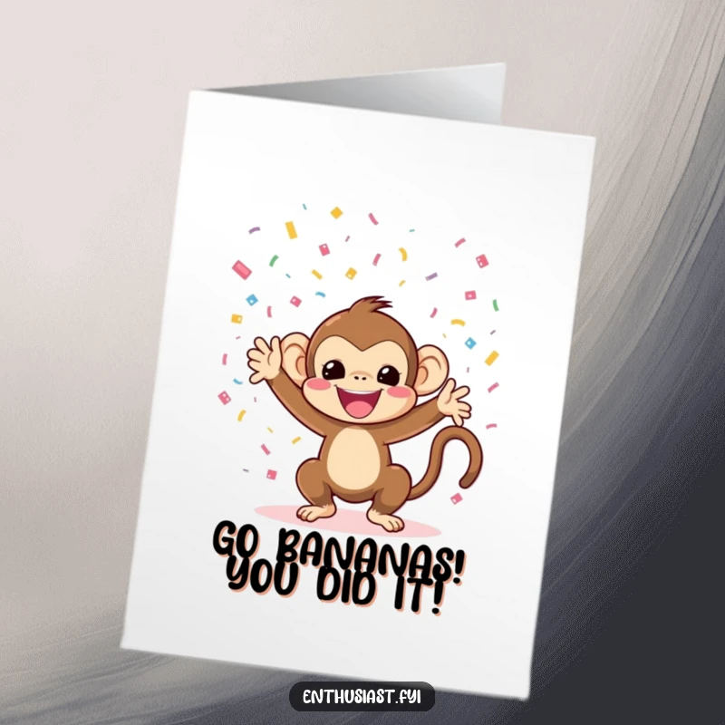 Funny Free Printable Congratulations Card: A cheerful monkey character enthusiastically throwing confetti to mark a great occasion.