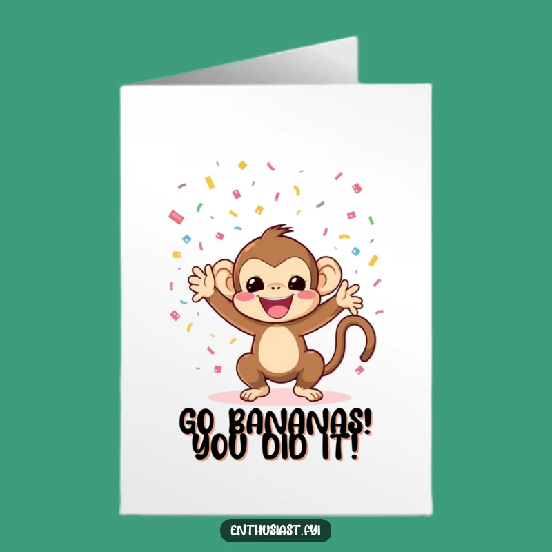 Free Printable Congrats Card: Monkey Throws Confetti to Celebrate Your Success!