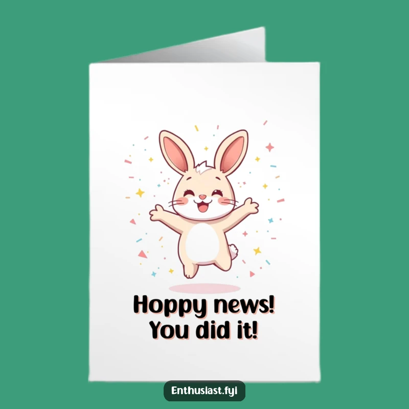 Free Printable Congrats Card: Ecstatic Rabbit Jumping for Joy - Downloadable Gift