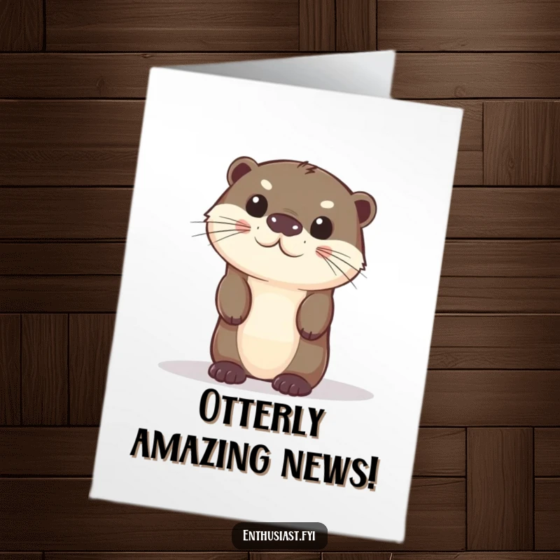 Funny Free Printable Congratulations Card: Curious otter mischievously peeking from behind something large, celebrating a win, a downloadable gift.