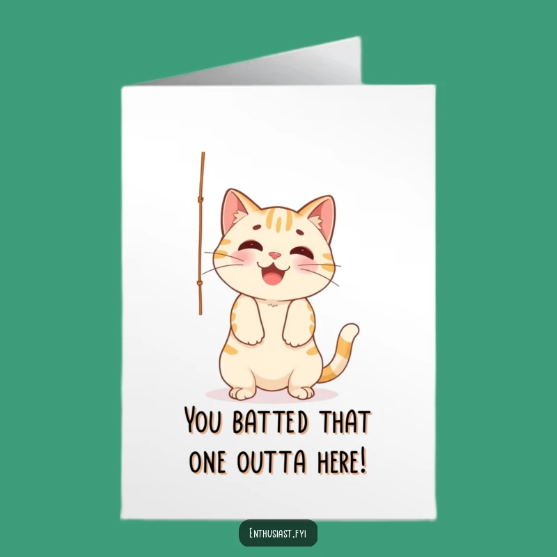 Free Printable Congrats Card: Cheerful Cat's String Fun Humorous Downloadable Gift