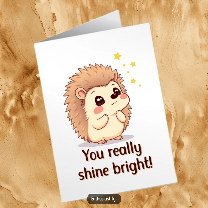 Free Printable Congratulations Card shows a thoughtful hedgehog watching fireflies with a look of pure wonder and awe.
