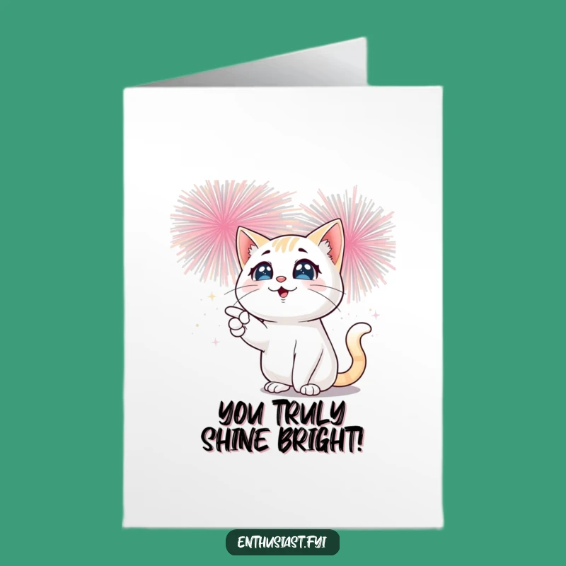 Free Printable Cat Congrats Card: Funny Sparkle Eyes Fireworks Downloadable Gift