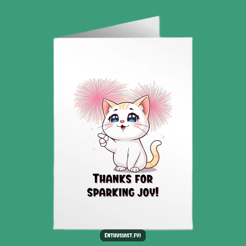Free Printable Cat Thank You Card: Funny Sparkle Eyes Fireworks Downloadable Gift