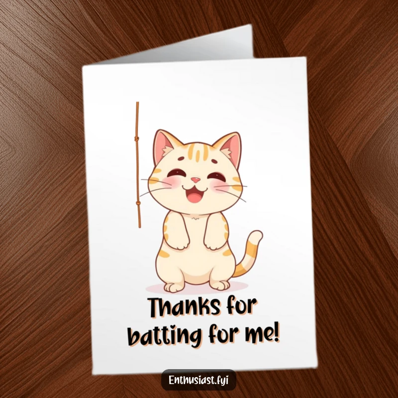 Funny Free Printable Thank You Card: A cheerful cat batting playfully at a dangling string, a whimsical way to say thanks.
