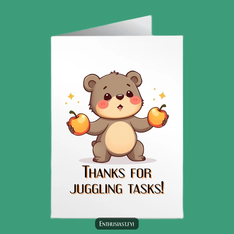 Free Printable Thank You Card: Grateful Juggling Bear Cub, Heartfelt Downloadable