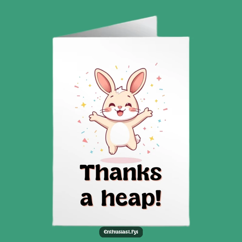 Free Printable Thank You Card: Grateful Rabbit Jumping with Sparkly Confetti - Downloadable