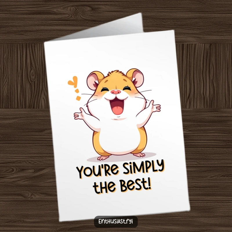 Funny Free Printable Thank You Card: Passionate hamster character animatedly explaining thanks with expressive gestures.