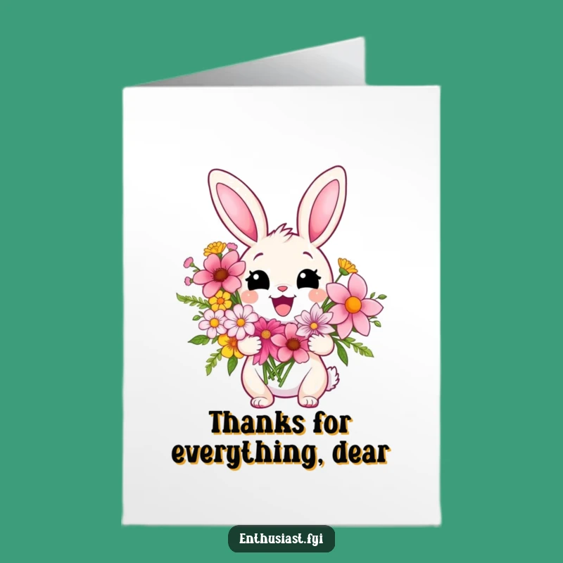 Free Printable Rabbit Thank You Card: Flower Gift, Sweet Downloadable Appreciation