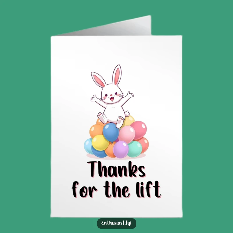Free Printable Rabbit Thank You Card: Balloon Jumping Joy, Funny Downloadable Gift