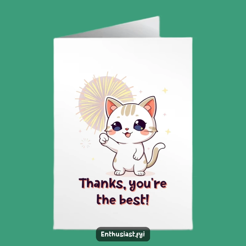 Free Printable Cat Thank You Card: Funny Fireworks Cat, Grateful Purrs Downloadable Gift