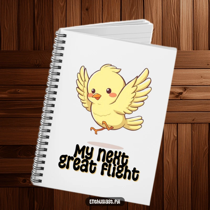 Funny Notebook with a lively bird character energetically flapping its wings, ready to capture creative and joyful notes.