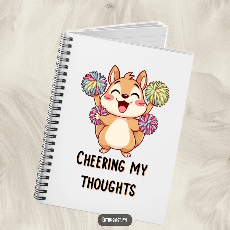 Funny Notebook: A delighted squirrel character cheering with pom-poms, perfect for noting down game plans and great ideas.