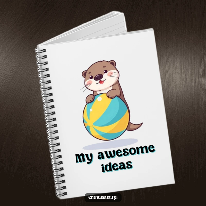 Funny notebook with a whimsical illustration of an otter balancing on a beach ball, inspiring creativity and playful thoughts.