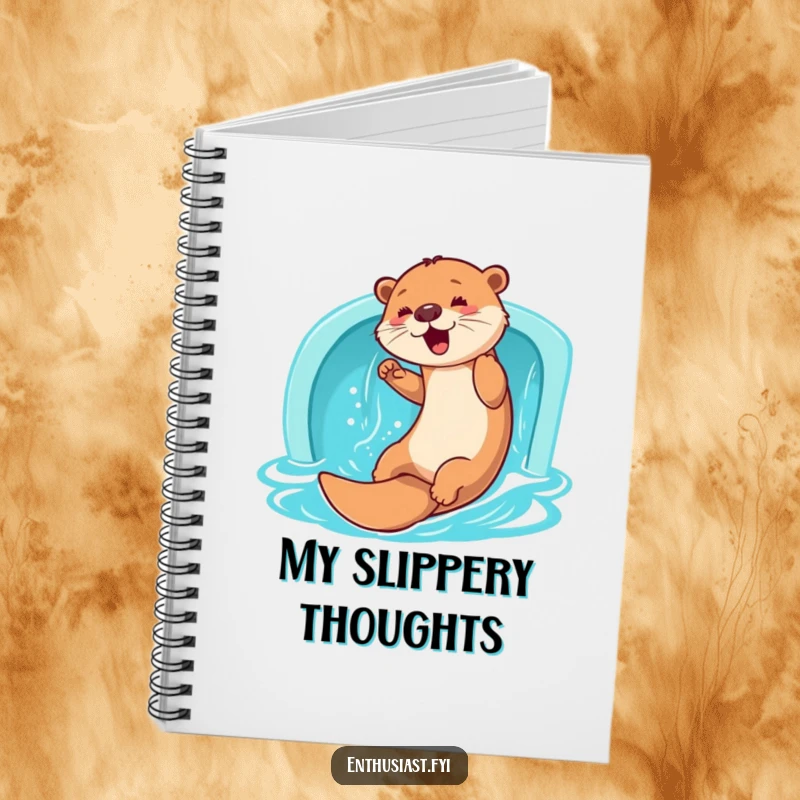 Funny Otter Notebook: An enthusiastic otter slides down a water slide, inspiring note-taking and creative journaling, a brilliant funny gift.