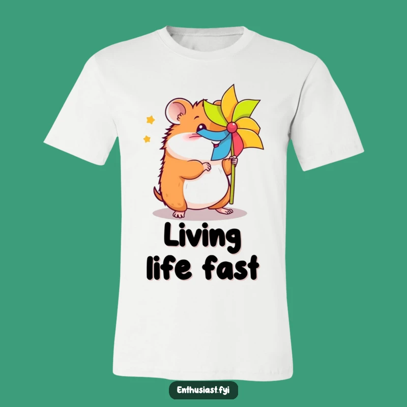 Funny Energetic Hamster T-Shirt: Vibrant Pinwheel Fun for a Playful Look