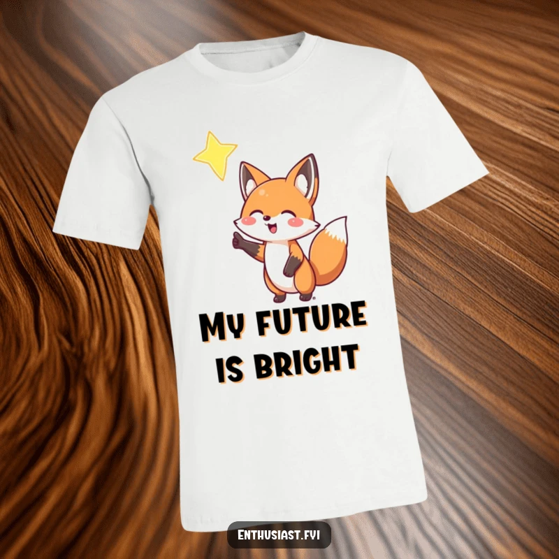 Funny Fox T-Shirt: A cheerful fox excitedly gestures towards a distant, glowing star, radiating optimism and wanderlust, great funny gift.