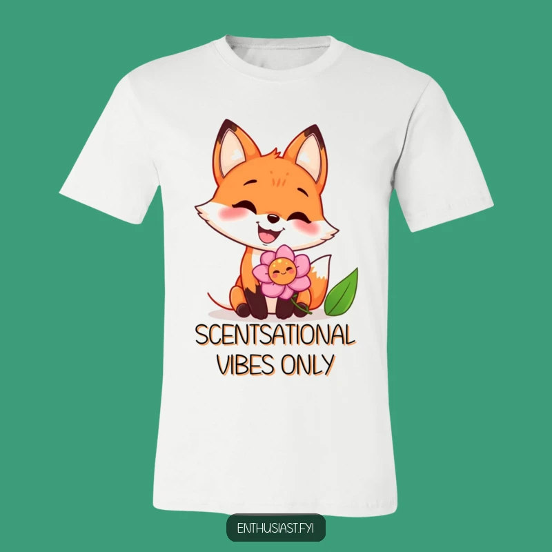Funny Joyful Fox Grin T-Shirt: Enthusiastic Flower Sniffer, Humorous Gift Idea