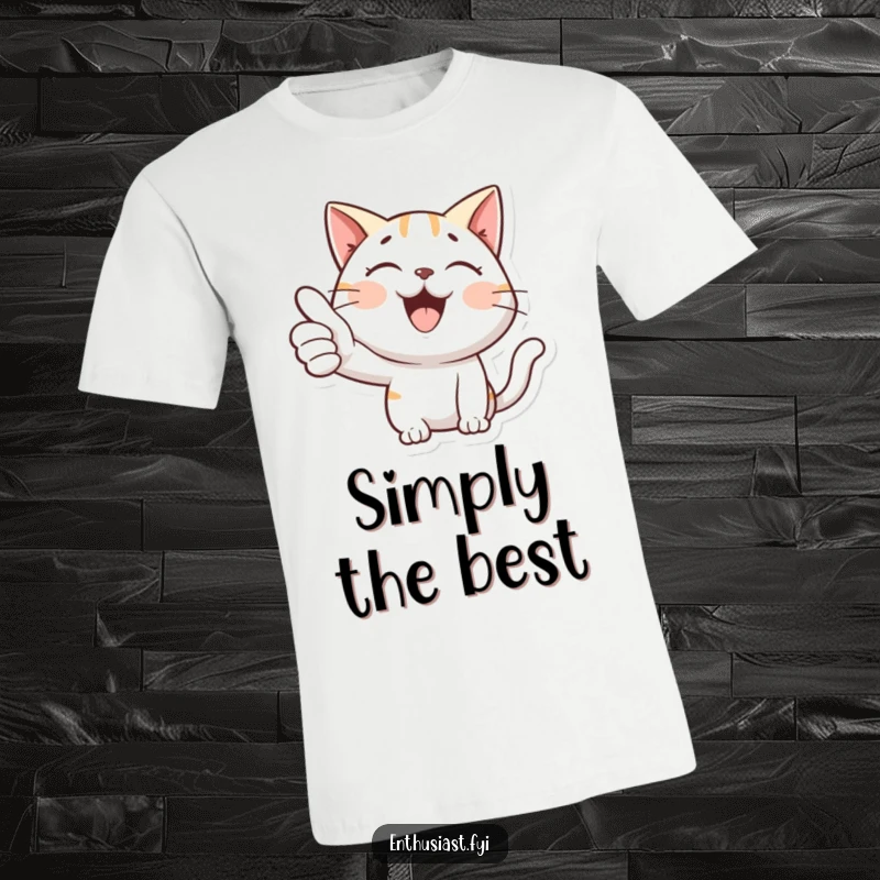 Funny t-shirt with a content cat giving a large, enthusiastic thumbs-up, symbolizing approval and a laid-back attitude.