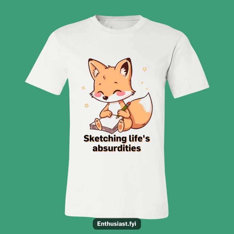Funny Fox Sketching T-Shirt - Artist's Notebook Tee for Fox Fans