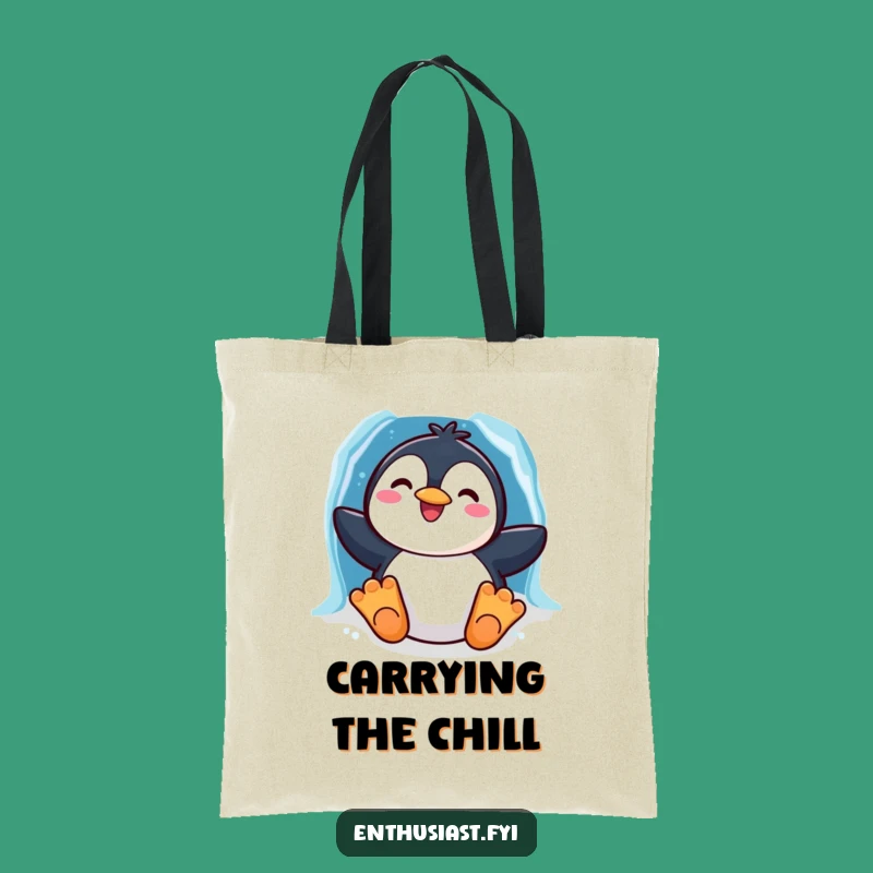Funny Penguin Slide Tote Bag: Character's Winter Carry-All, Stylish Accessory for Penguin Fans